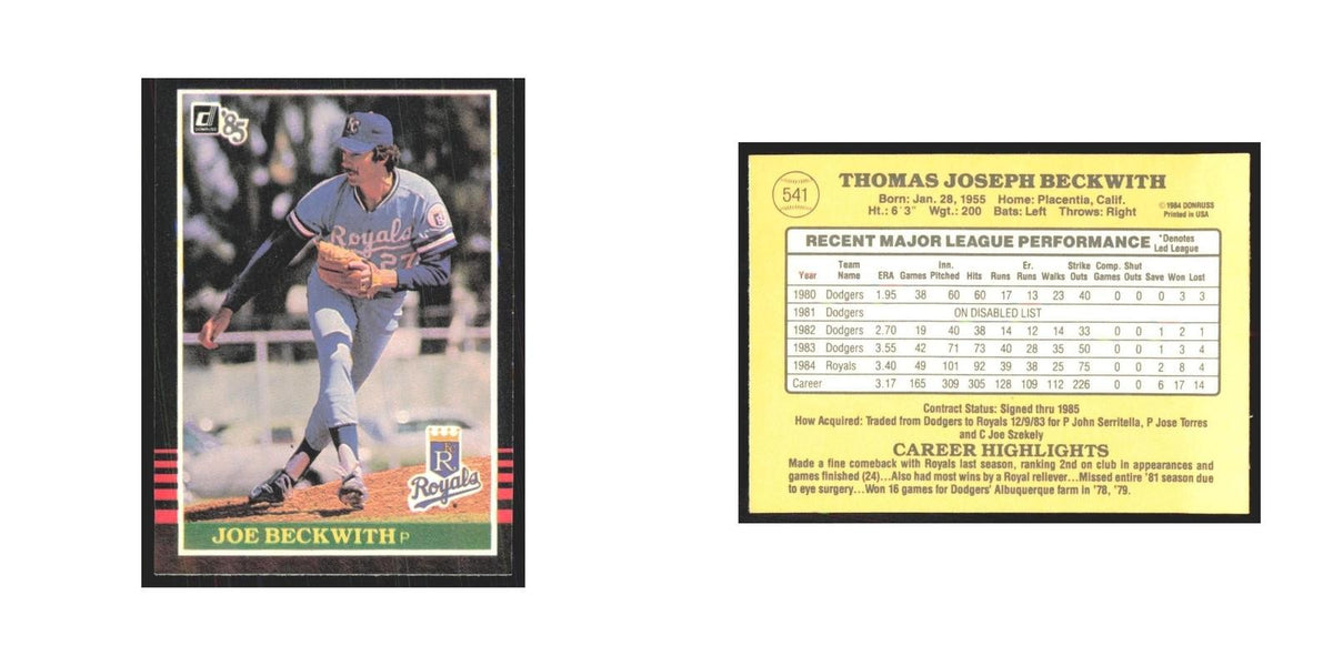1985 Donruss Joe Beckwith Royals #541