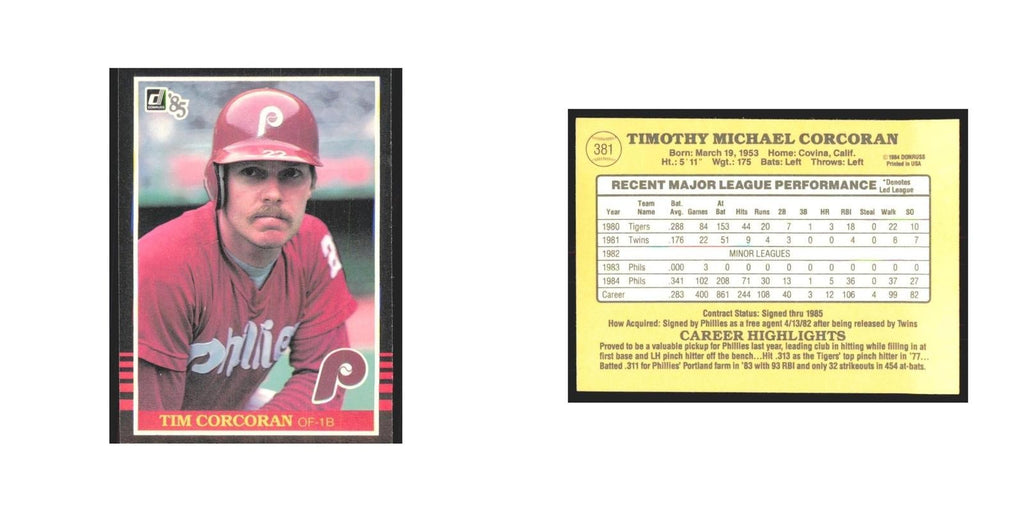 1985 Donruss Tim Corcoran Phillies #381