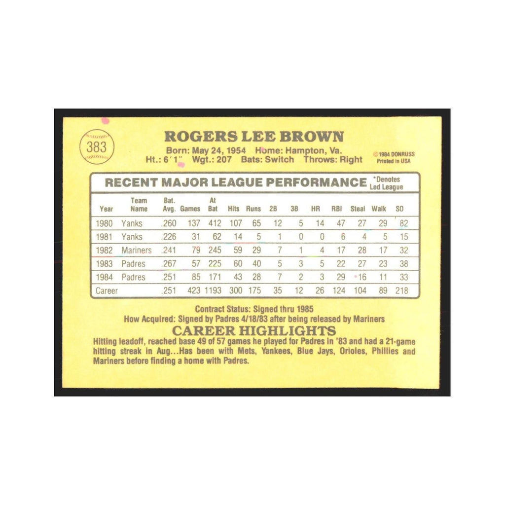 1985 Donruss Bobby Brown Padres #383