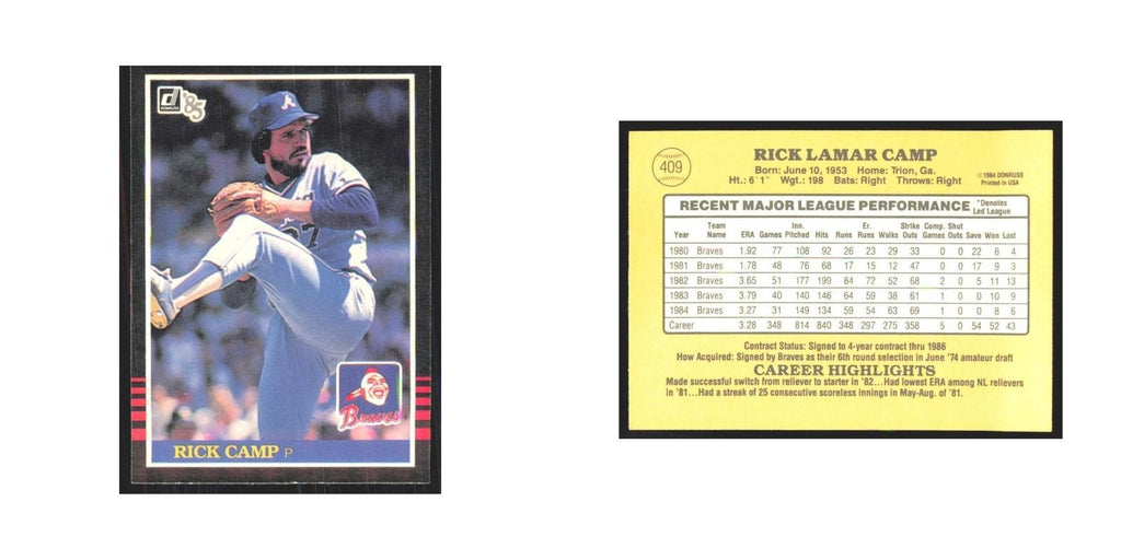 1985 Donruss Rick Camp Braves #409