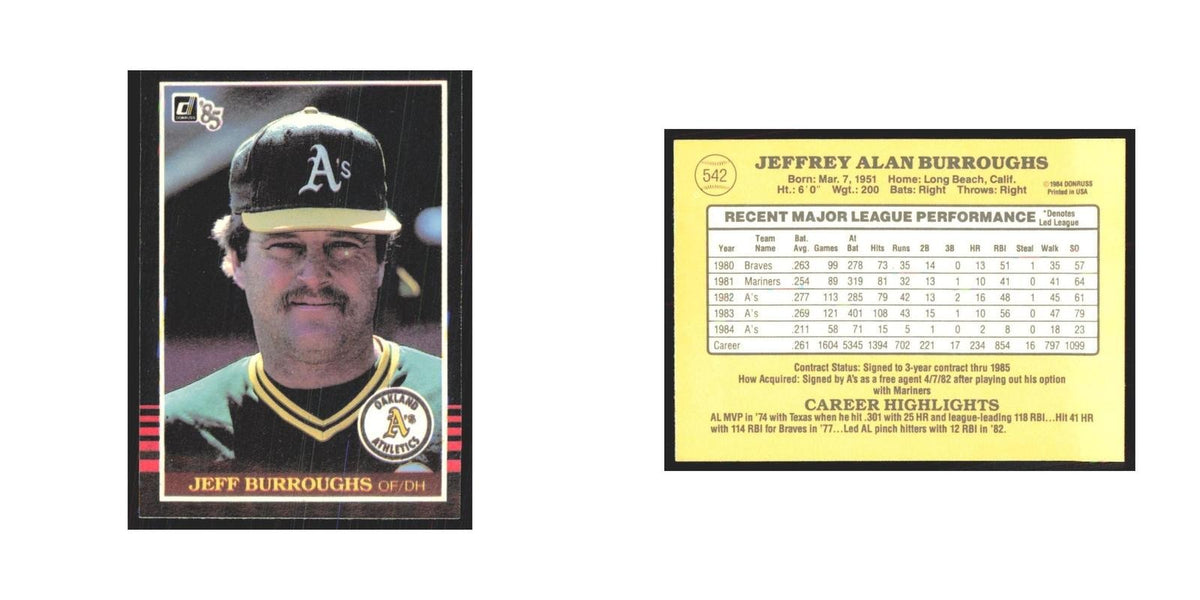 1985 Donruss Jeff Burroughs Athletics #542