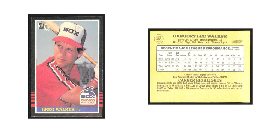 1985 Donruss Greg Walker White Sox #366