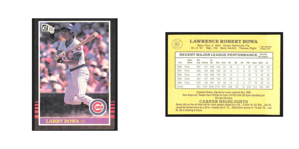 1985 Donruss Larry Bowa Cubs #361