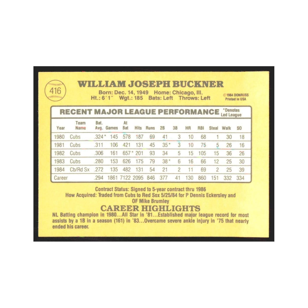 1985 Donruss Bill Buckner Red Sox #416