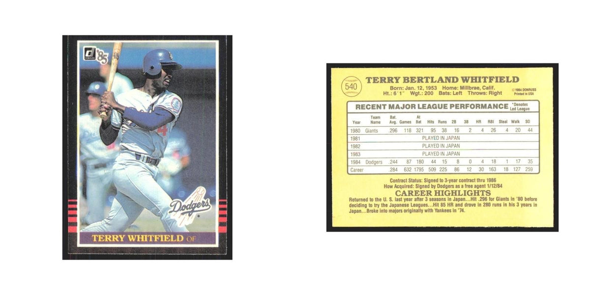 1985 Donruss Terry Whitfield Dodgers #540