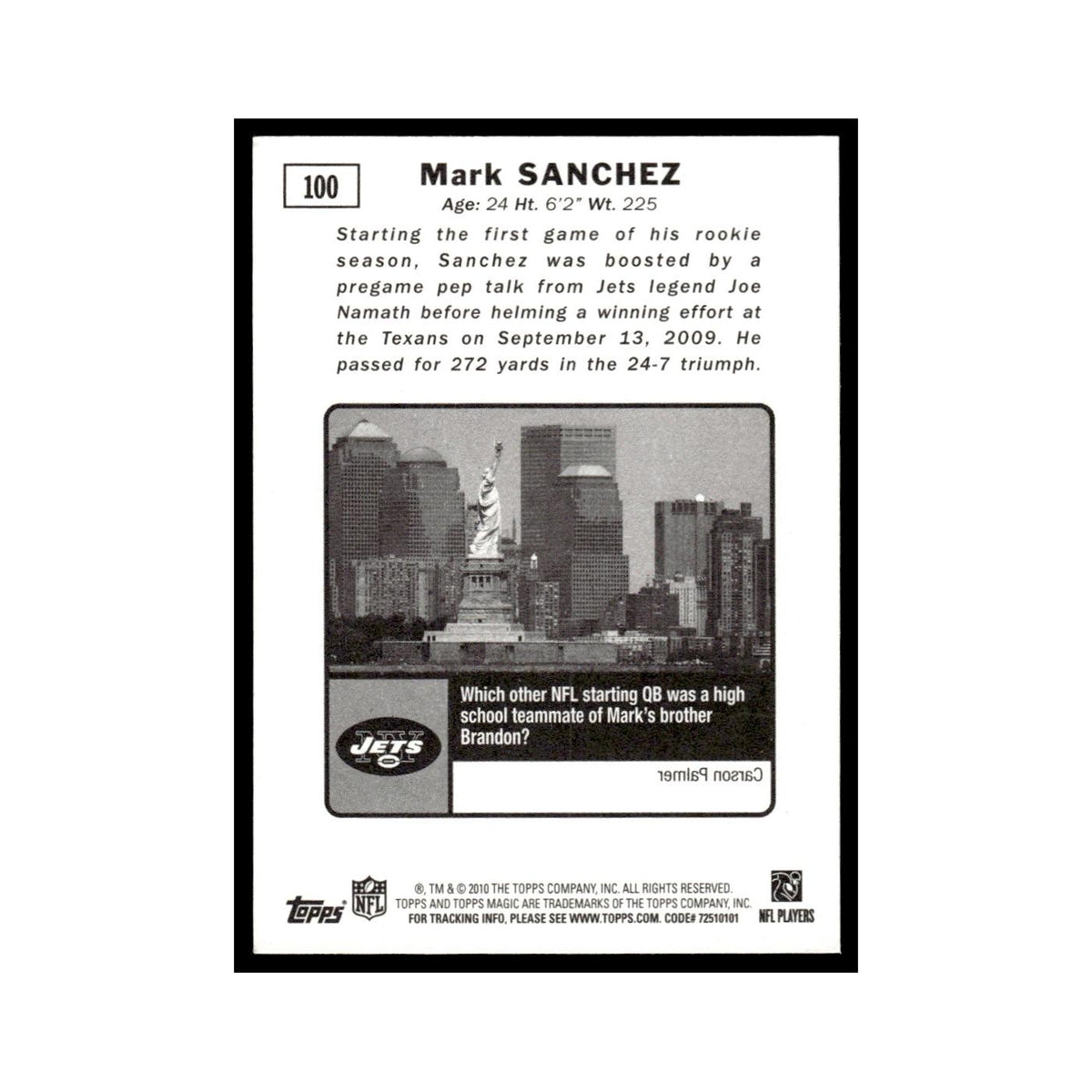 2010 Topps Magic Mark Sanchez Jets #100