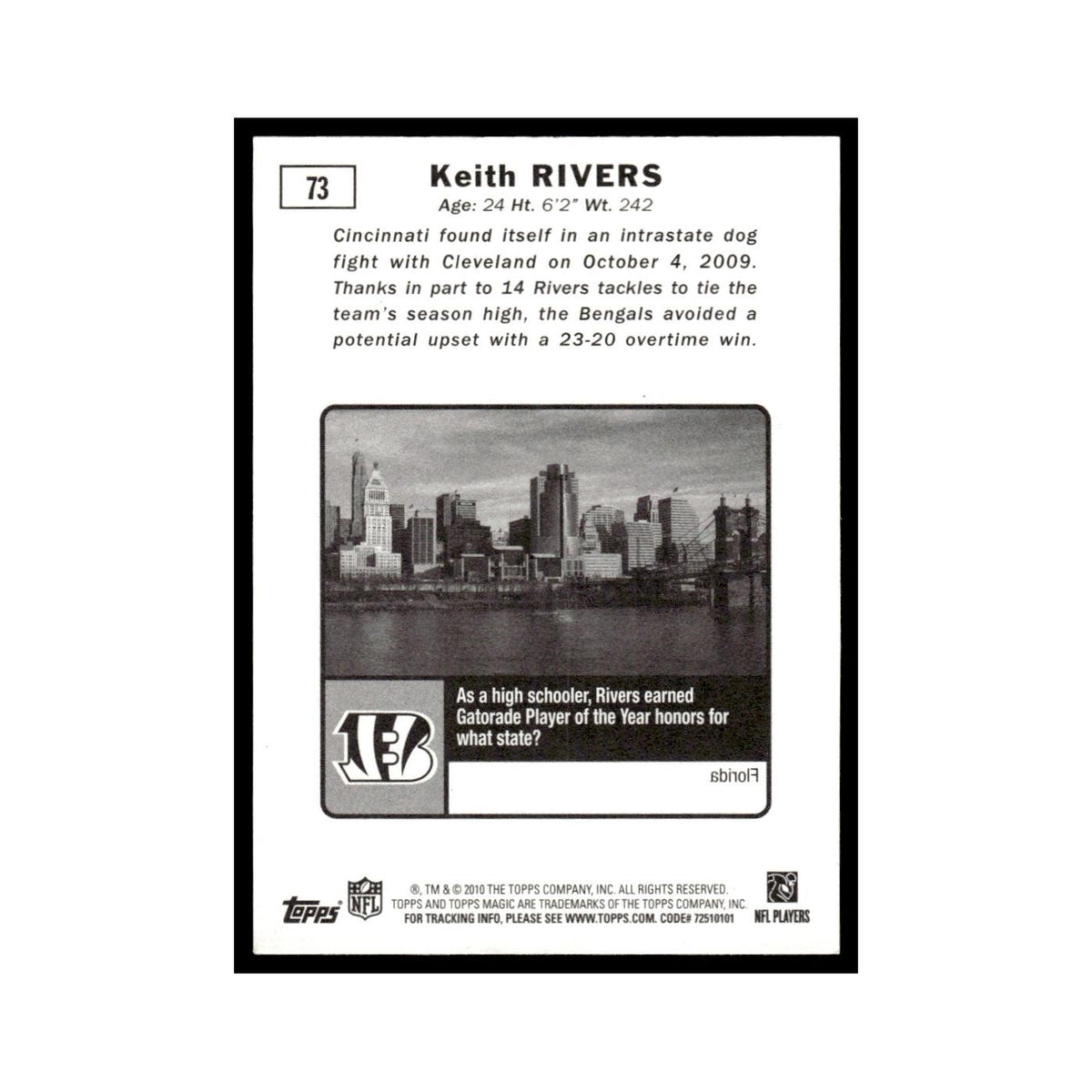 2010 Topps Magic Keith Rivers Bengals #73