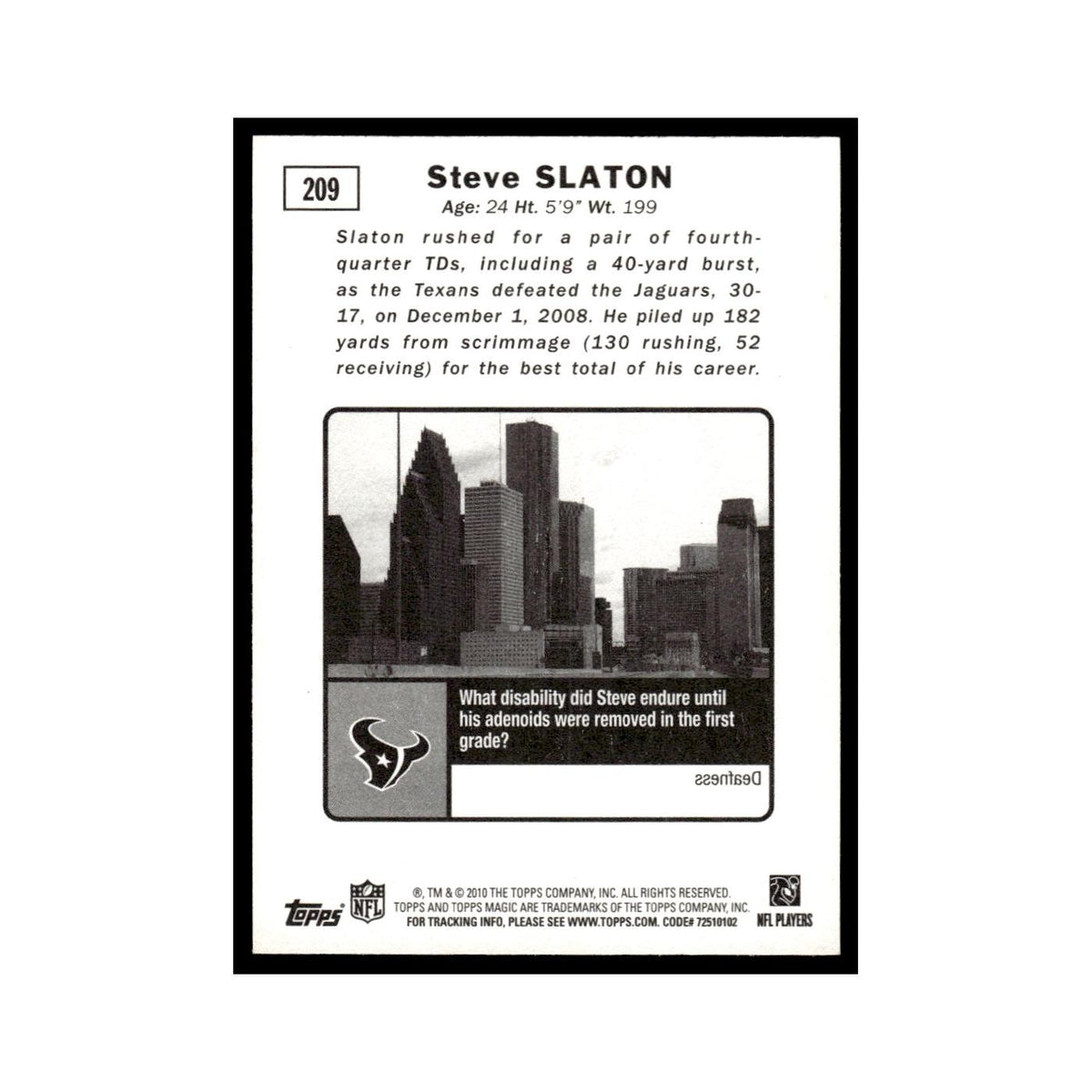 2010 Topps Magic Steve Slaton Texans #209