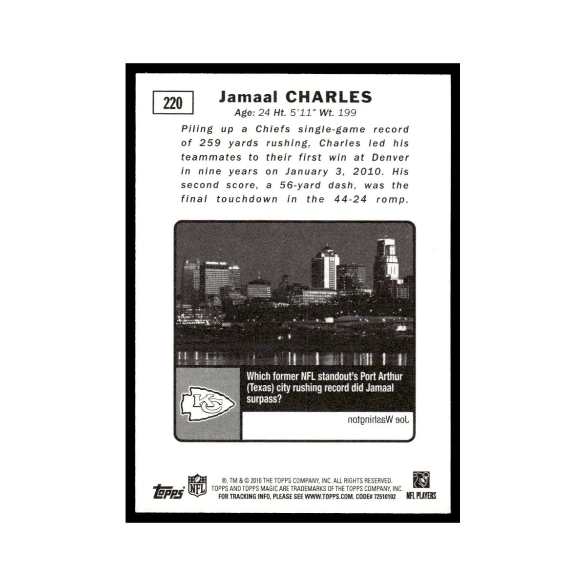 2010 Topps Magic Jamaal Charles Chiefs #220