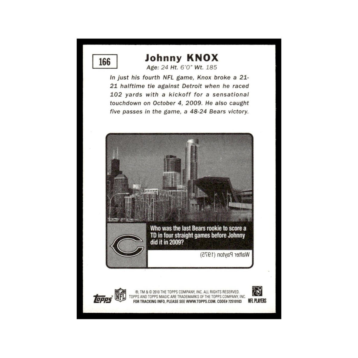 2010 Topps Magic Johnny Knox Bears #166