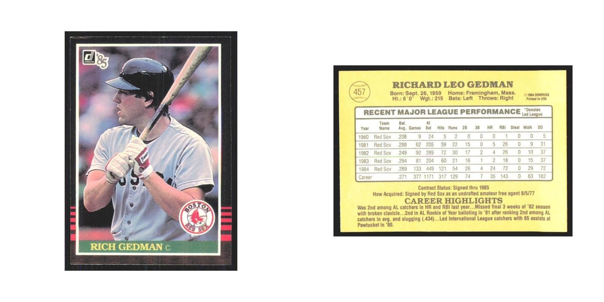 1985 Donruss Rich Gedman Red Sox #457