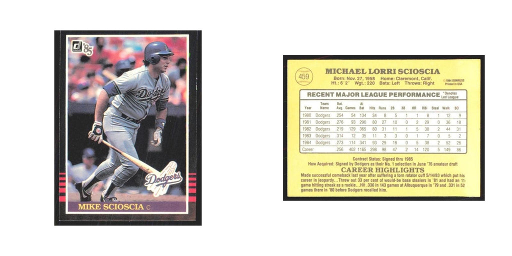 1985 Donruss Mike Scioscia Dodgers #459