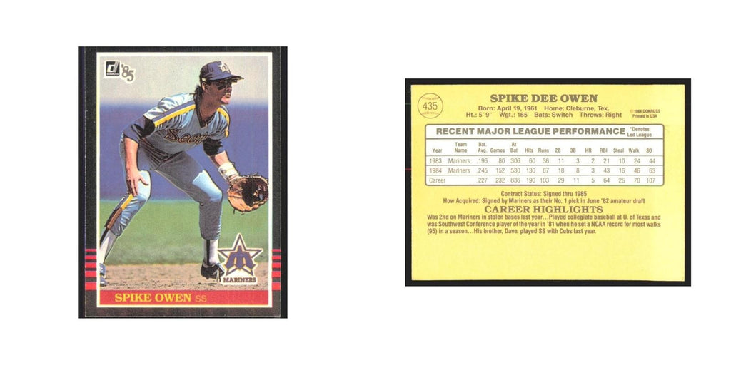 1985 Donruss Spike Owen Mariners #435