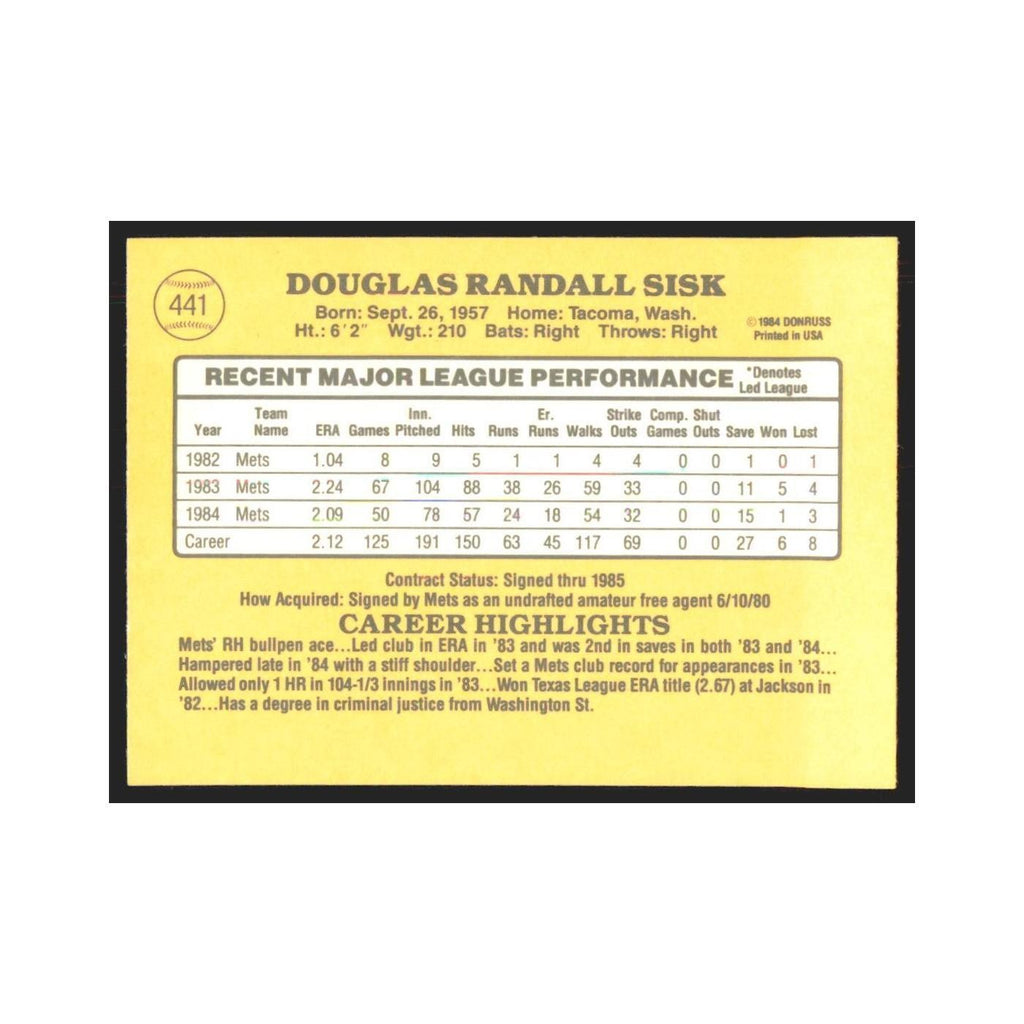 1985 Donruss Doug Sisk Mets #441