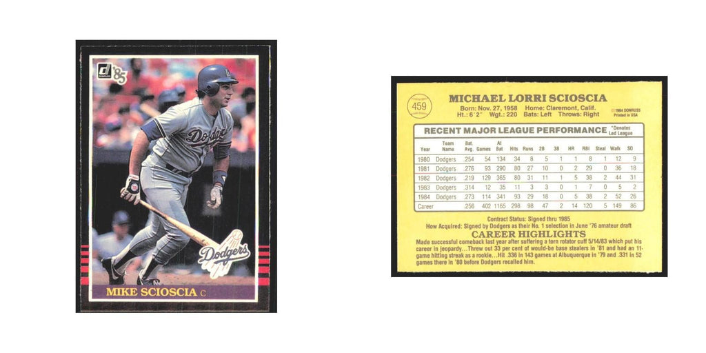 1985 Donruss Mike Scioscia Dodgers #459