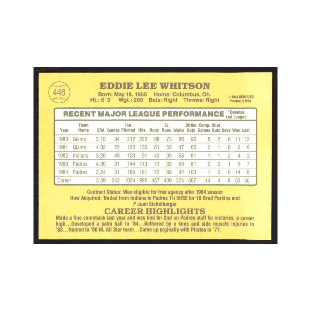 1985 Donruss Ed Whitson Padres #446