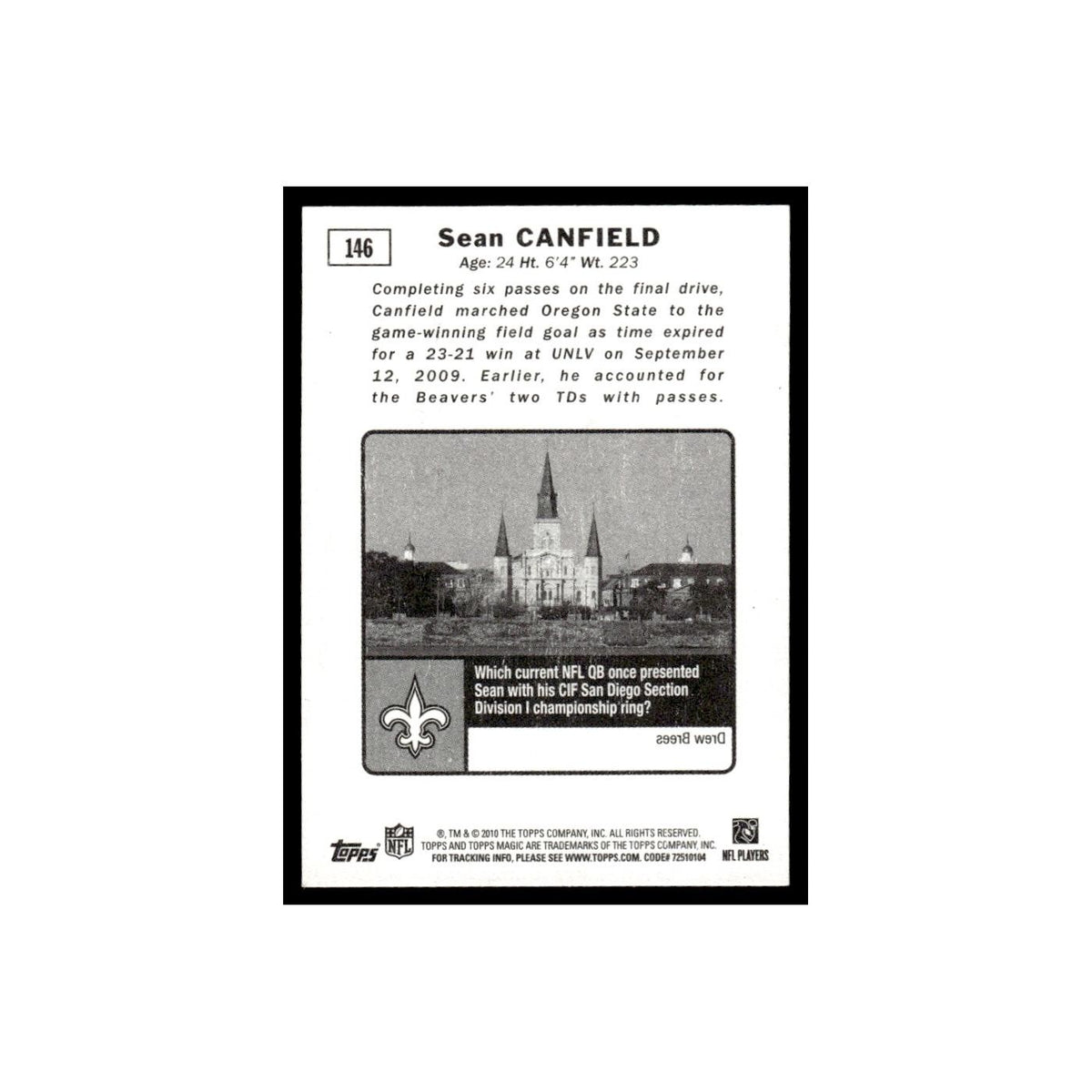 2010 Topps Magic Mini Sean Canfield RC Saints #146