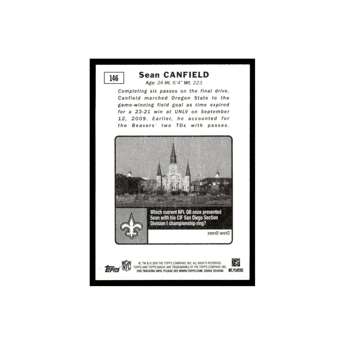 2010 Topps Magic Mini Sean Canfield RC Saints #146