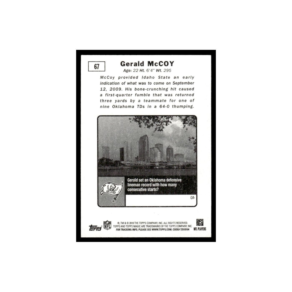 2010 Topps Magic Mini Gerald McCoy RC Buccaneers #67