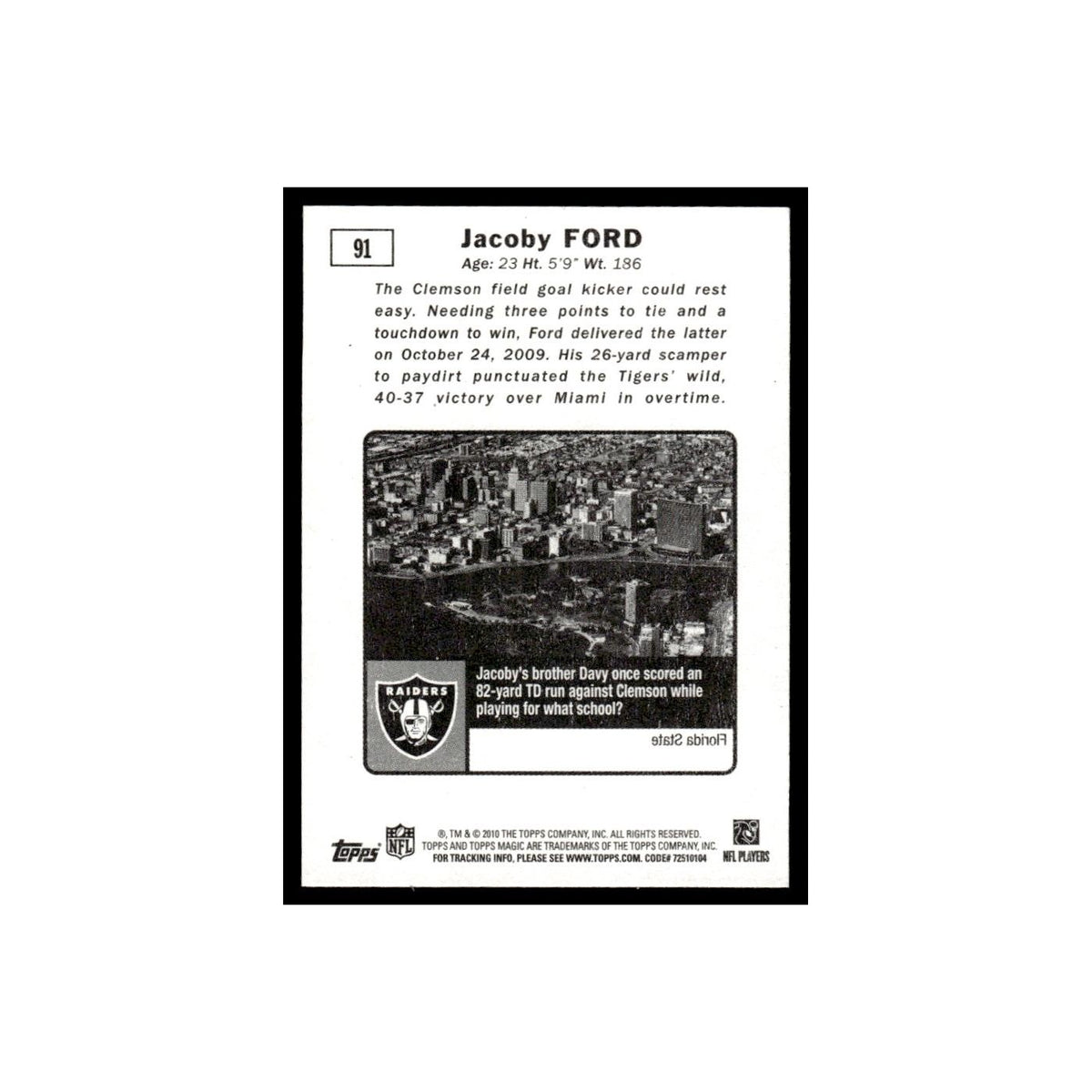 2010 Topps Magic Mini Jacoby Ford RC Raiders #91