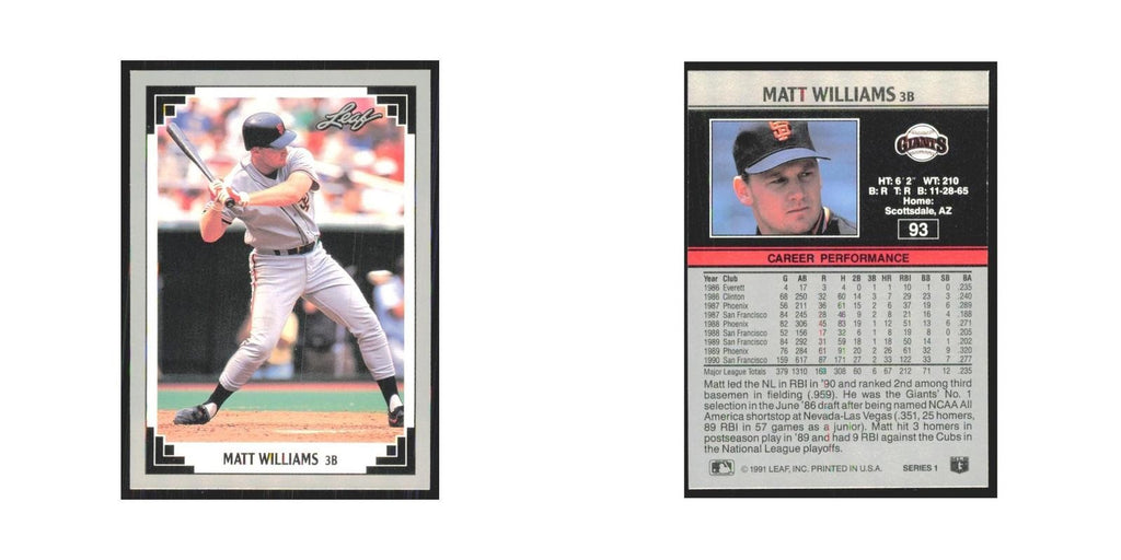 1991 Leaf Matt Williams Giants #93