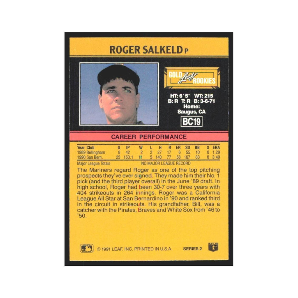 1991 Leaf Roger Salkeld RC Mariners #BC19