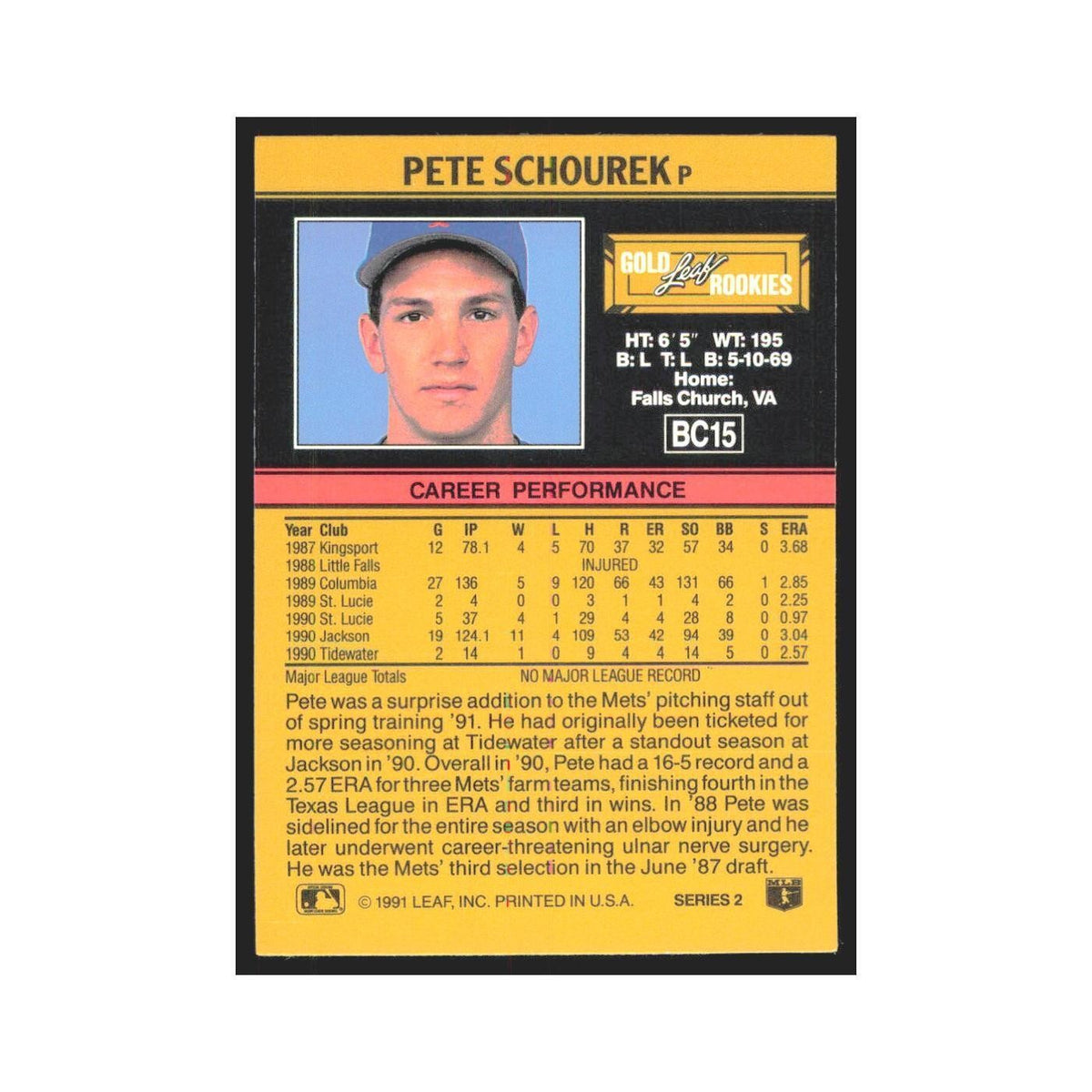 1991 Leaf Pete Schourek RC Mets #BC15