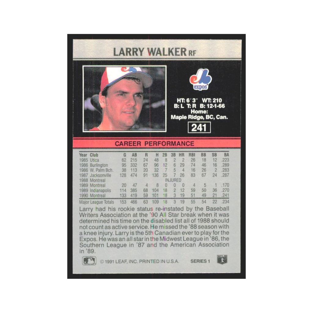 1991 Leaf Larry Walker Montreal Expos #241