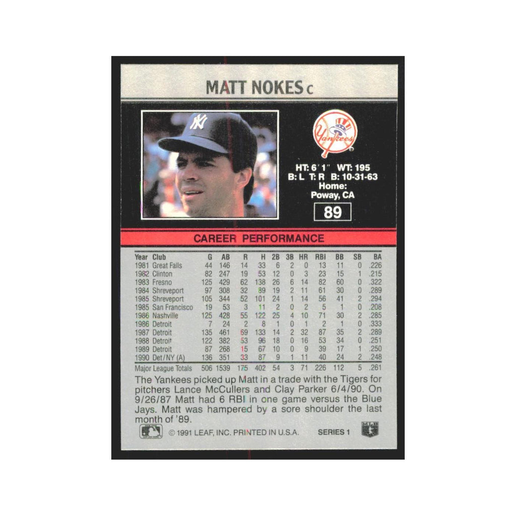 1991 Leaf Matt Nokes Yankees #89