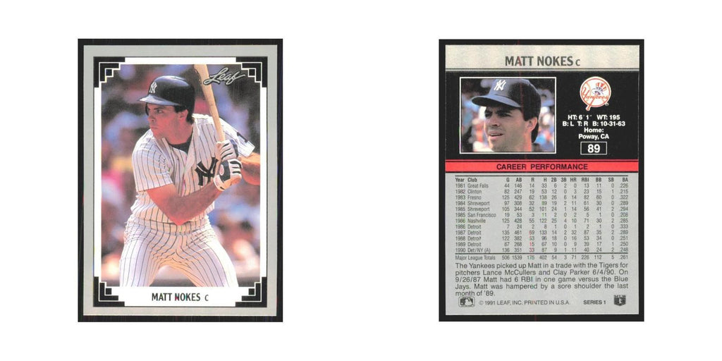 1991 Leaf Matt Nokes Yankees #89