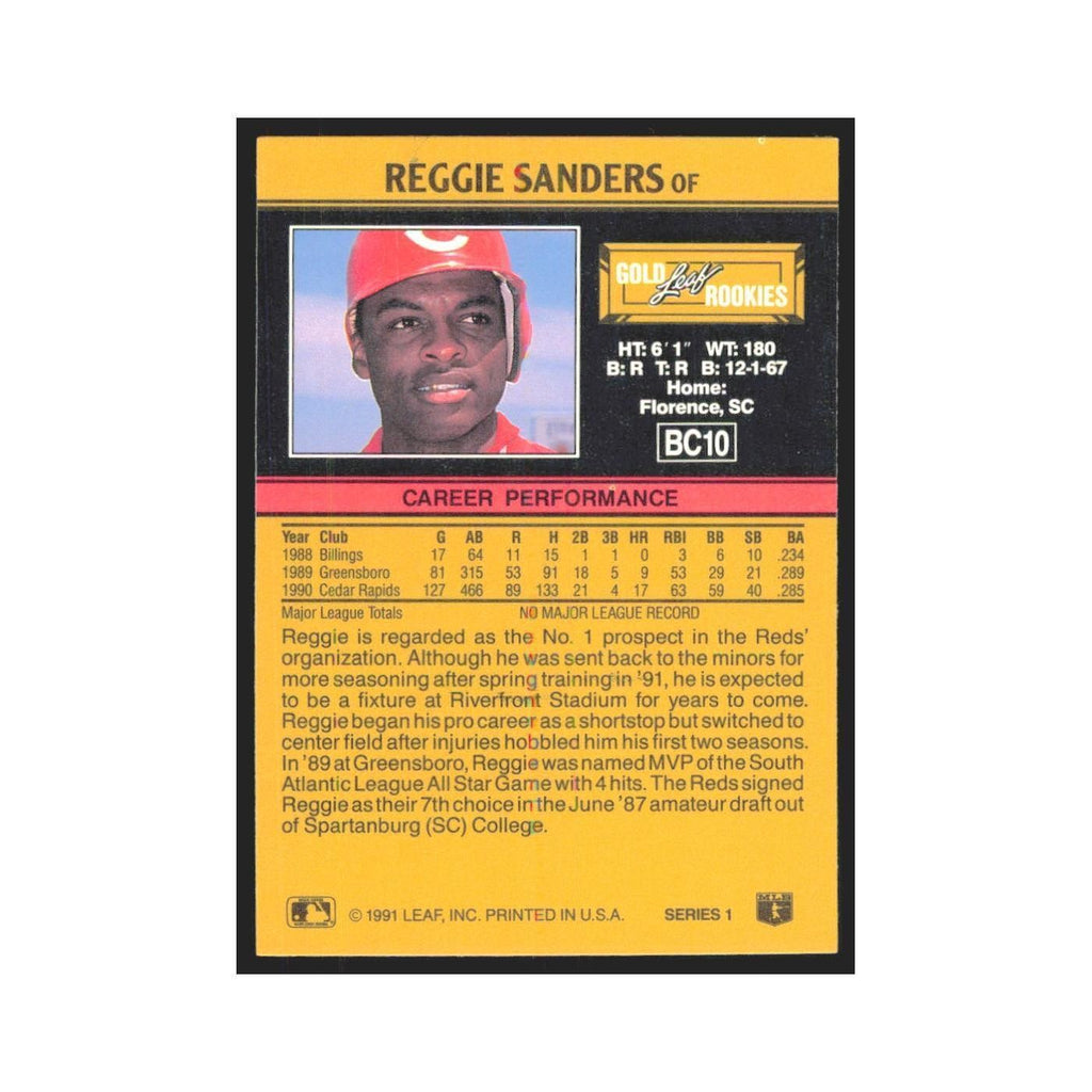 1991 Leaf Reggie Sanders RC Reds #BC10