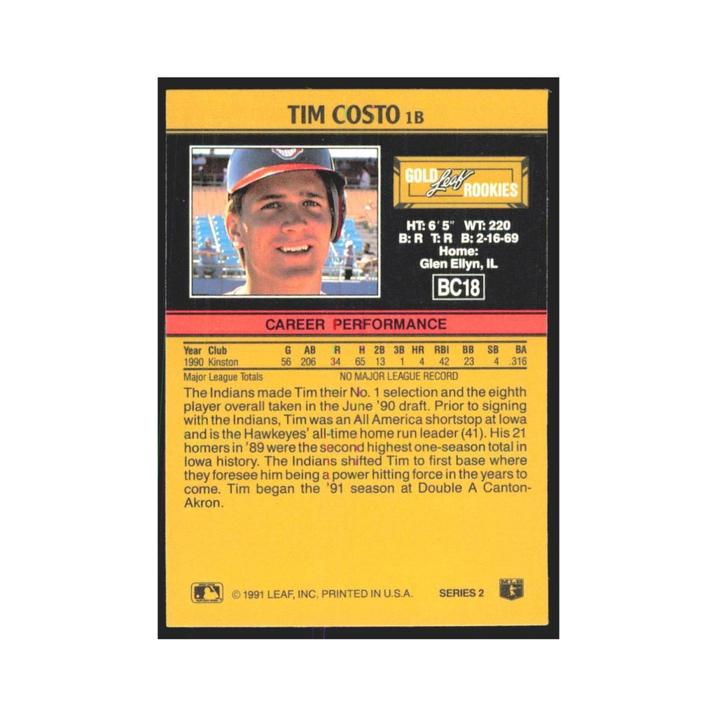 1991 Leaf Tim Costo RC Indians #BC18