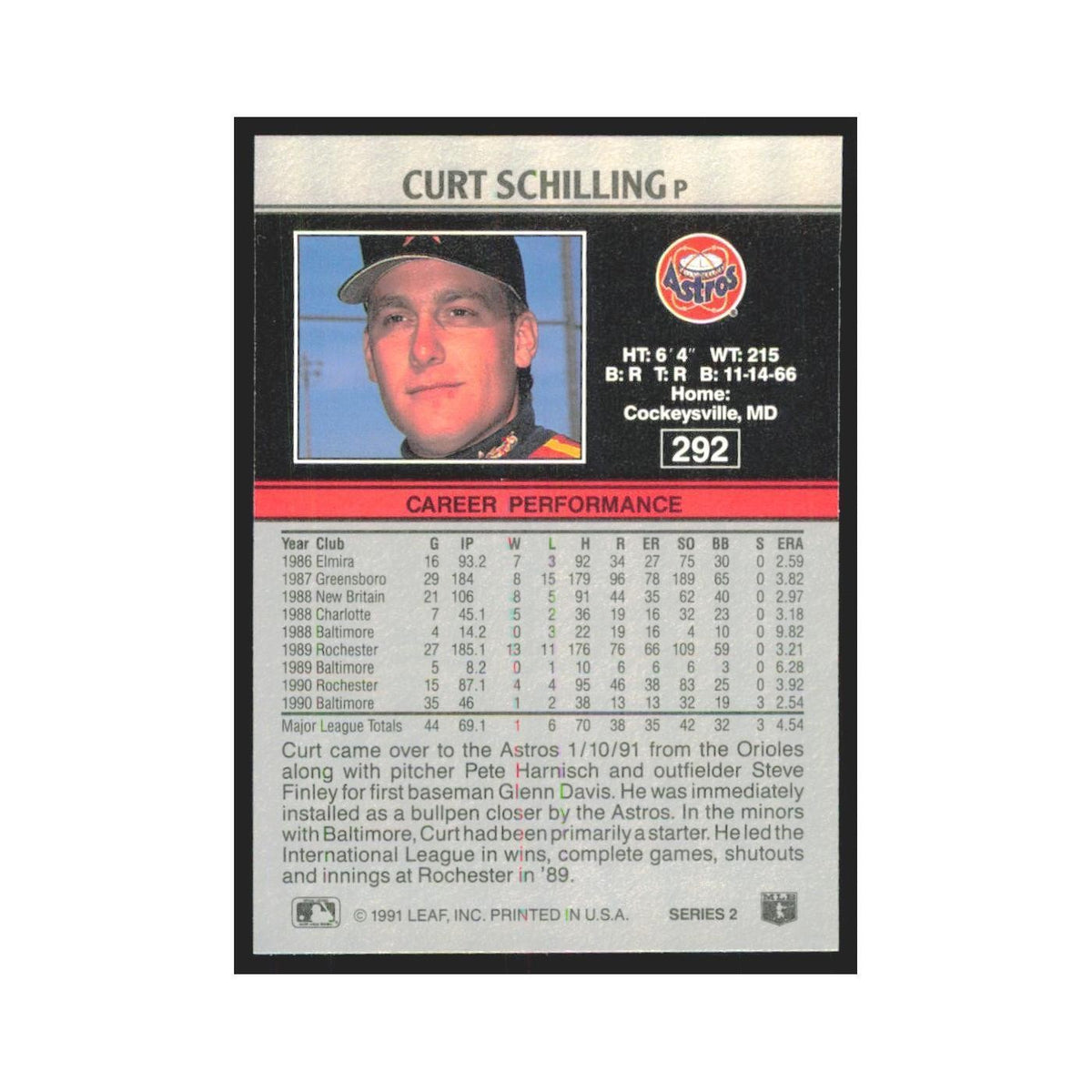 1991 Leaf Curt Schilling Astros #292