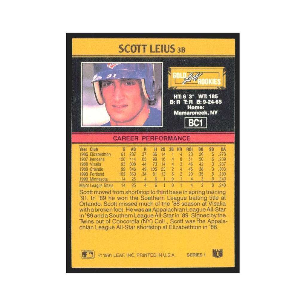 1991 Leaf Scott Leius RC Twins #BC1