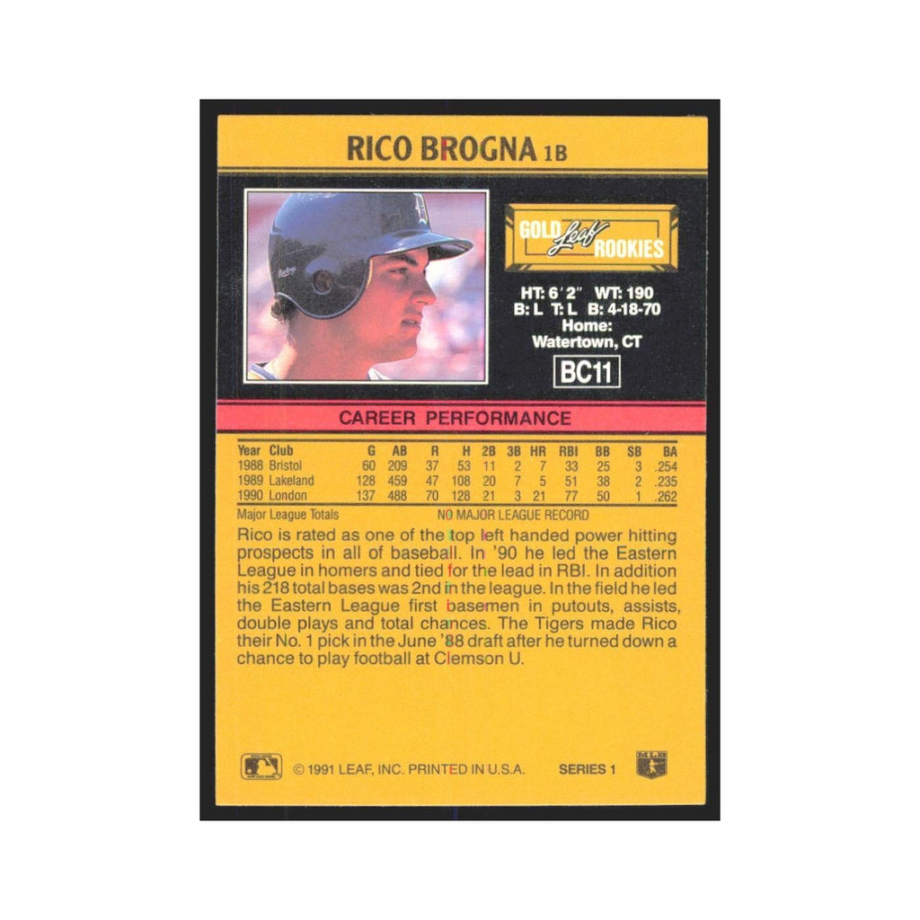1991 Leaf Rico Brogna RC Tigers #BC11