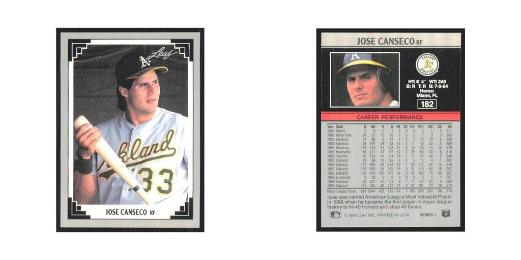 1991 Leaf Jose Canseco Athletics #182