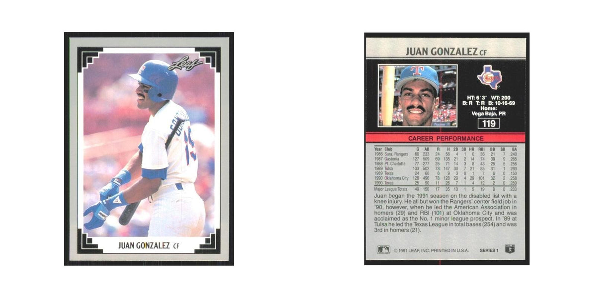 1991 Leaf Juan Gonzalez Rangers #119