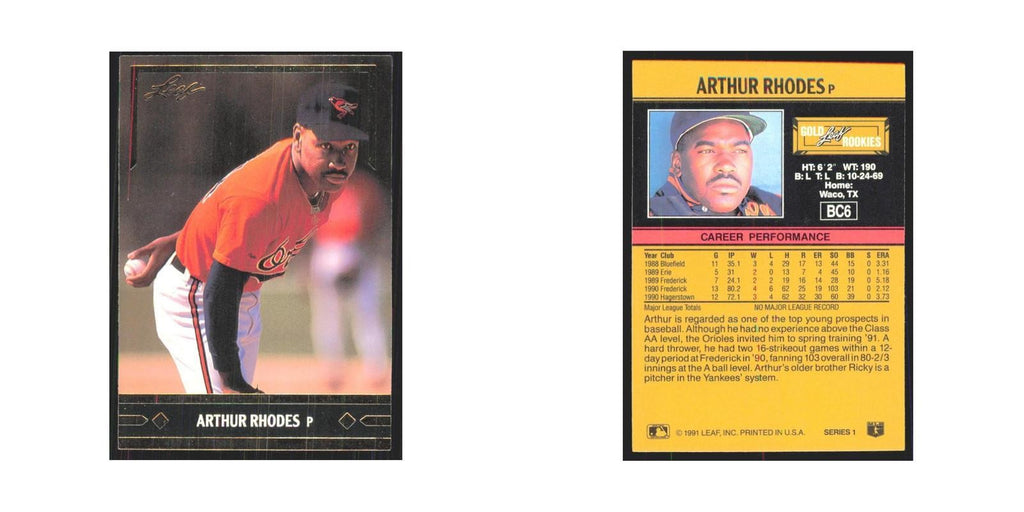1991 Leaf Arthur Rhodes RC Orioles #BC6