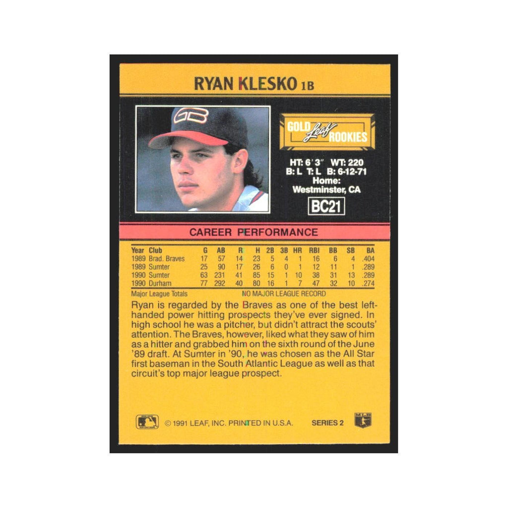 1991 Leaf Ryan Klesko RC Montreal Expos #BC21