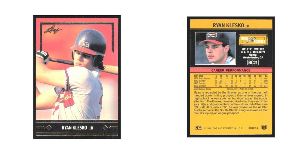 1991 Leaf Ryan Klesko RC Montreal Expos #BC21