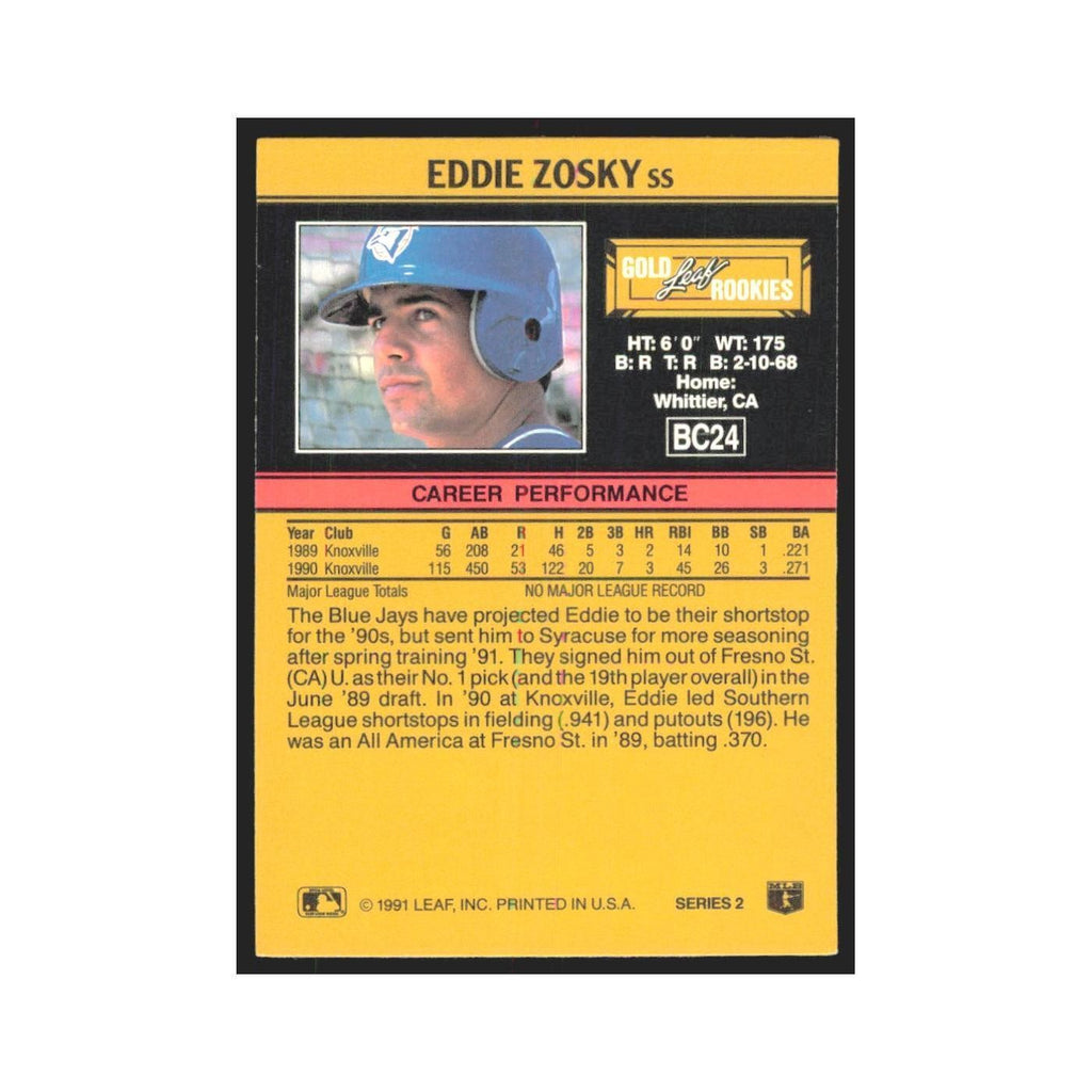 1991 Leaf Eddie Zosky RC Blue Jays #BC24