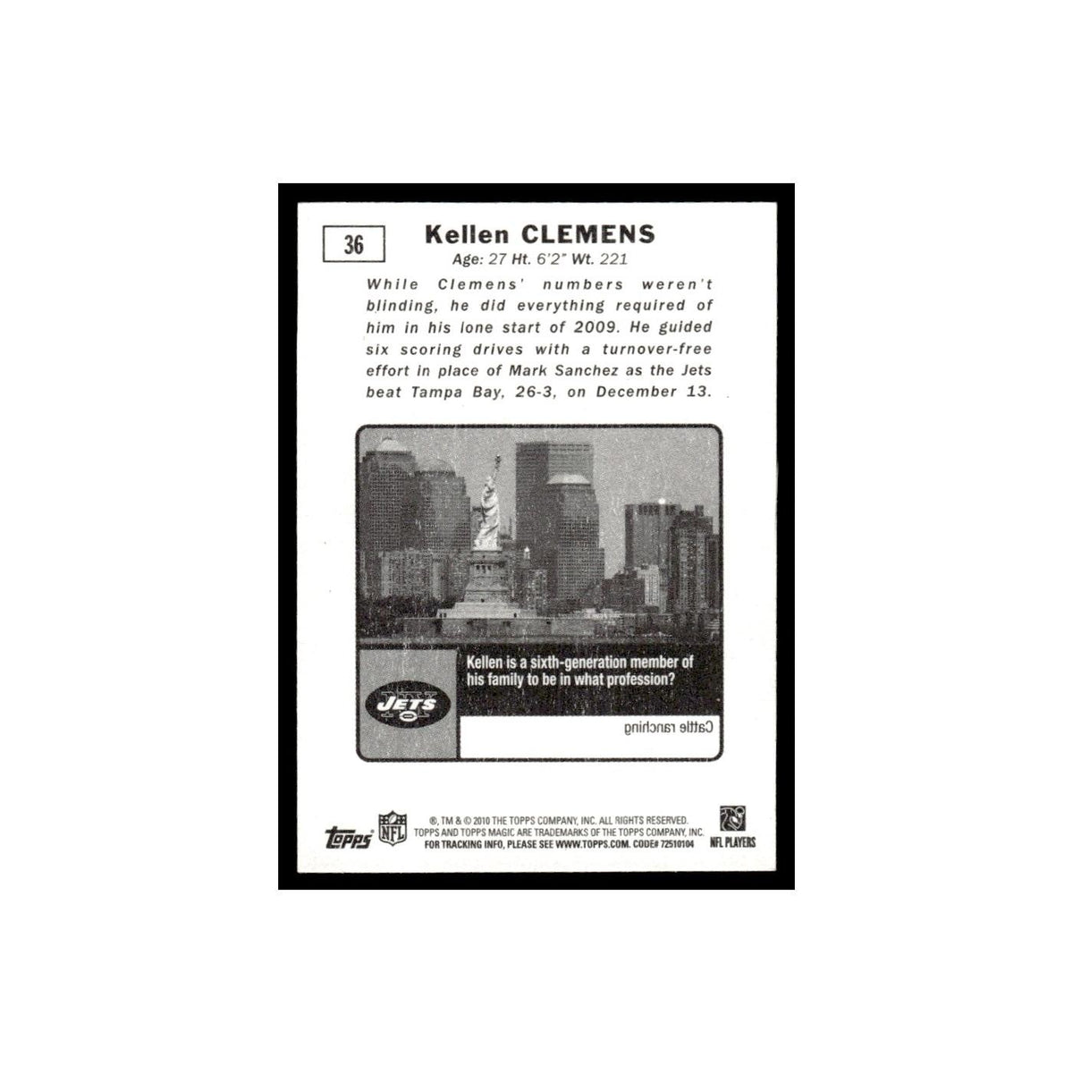 2010 Topps Magic Mini Kellen Clemens Jets #36