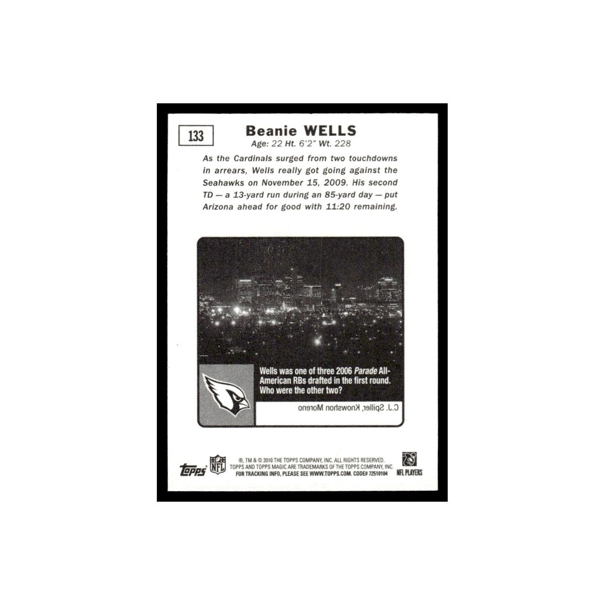 2010 Topps Magic Mini Beanie Wells Cardinals #133