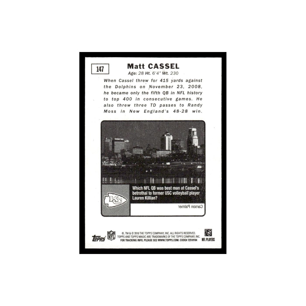 2010 Topps Magic Mini Matt Cassel Chiefs #147