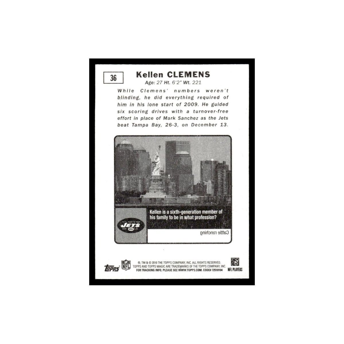 2010 Topps Magic Mini Kellen Clemens Jets #36