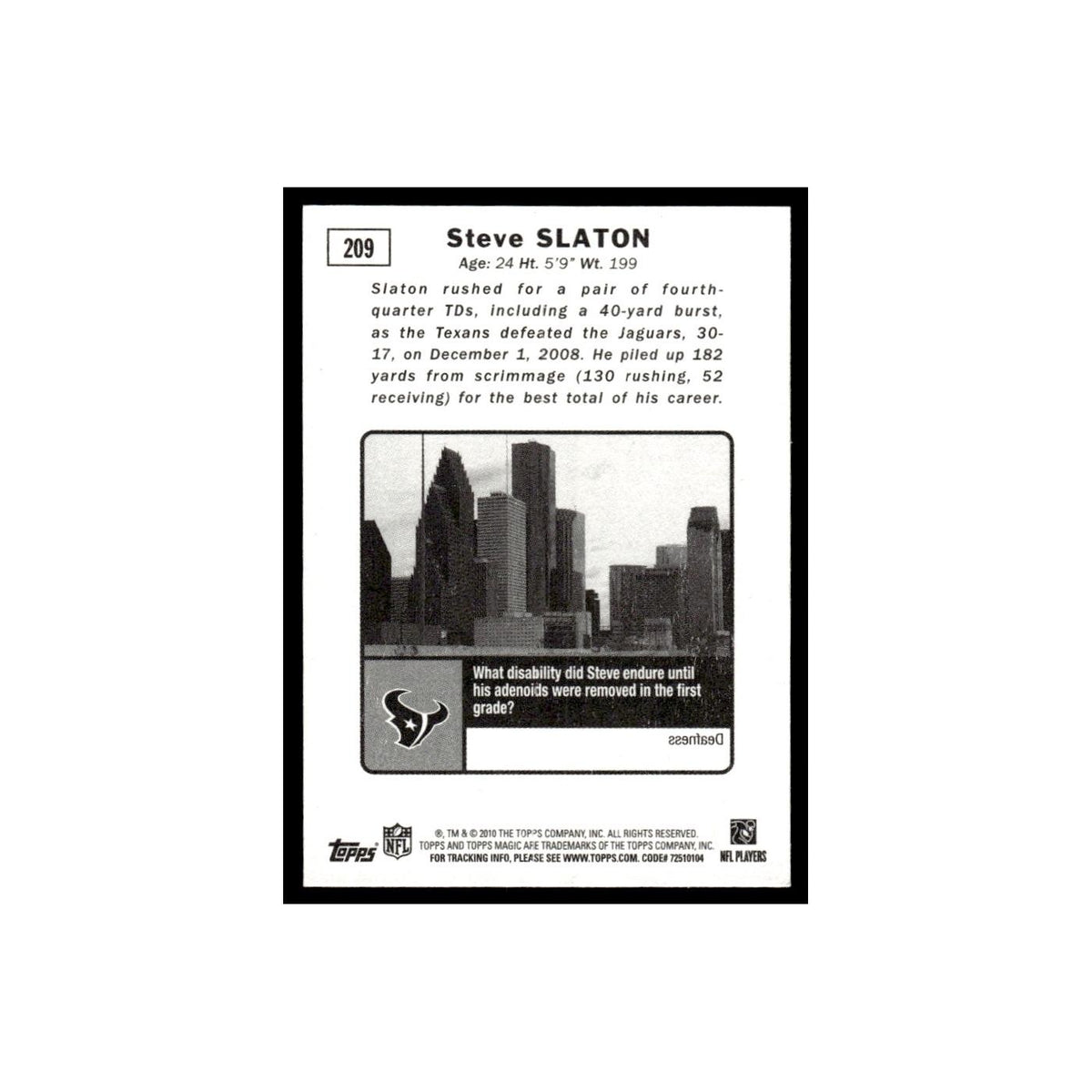 2010 Topps Magic Mini Steve Slaton Texans #209