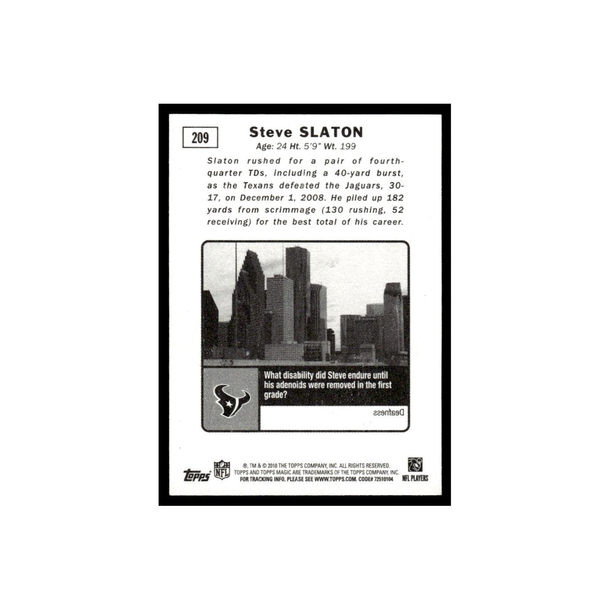 2010 Topps Magic Mini Steve Slaton Texans #209