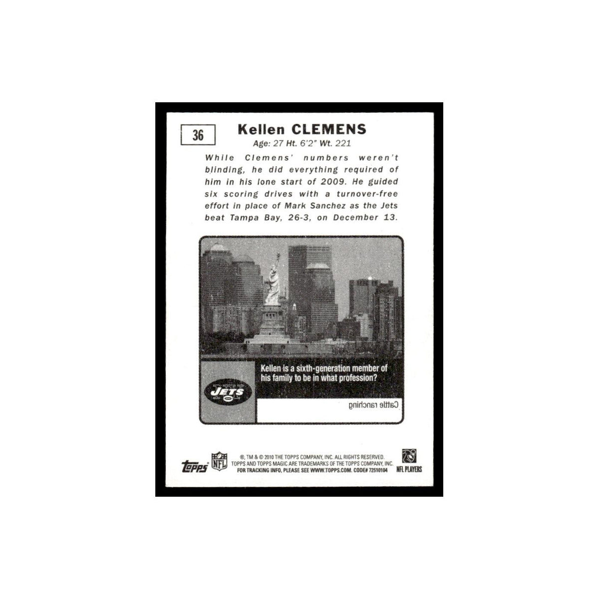 2010 Topps Magic Mini Kellen Clemens Jets #36