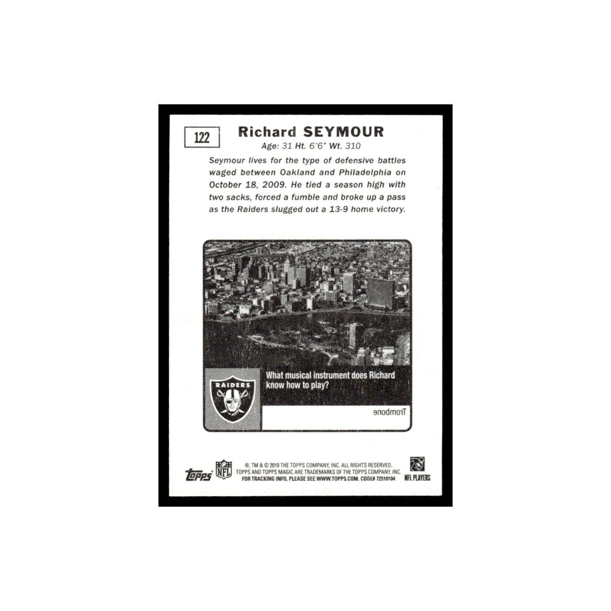 2010 Topps Magic Mini Richard Seymour Raiders #122
