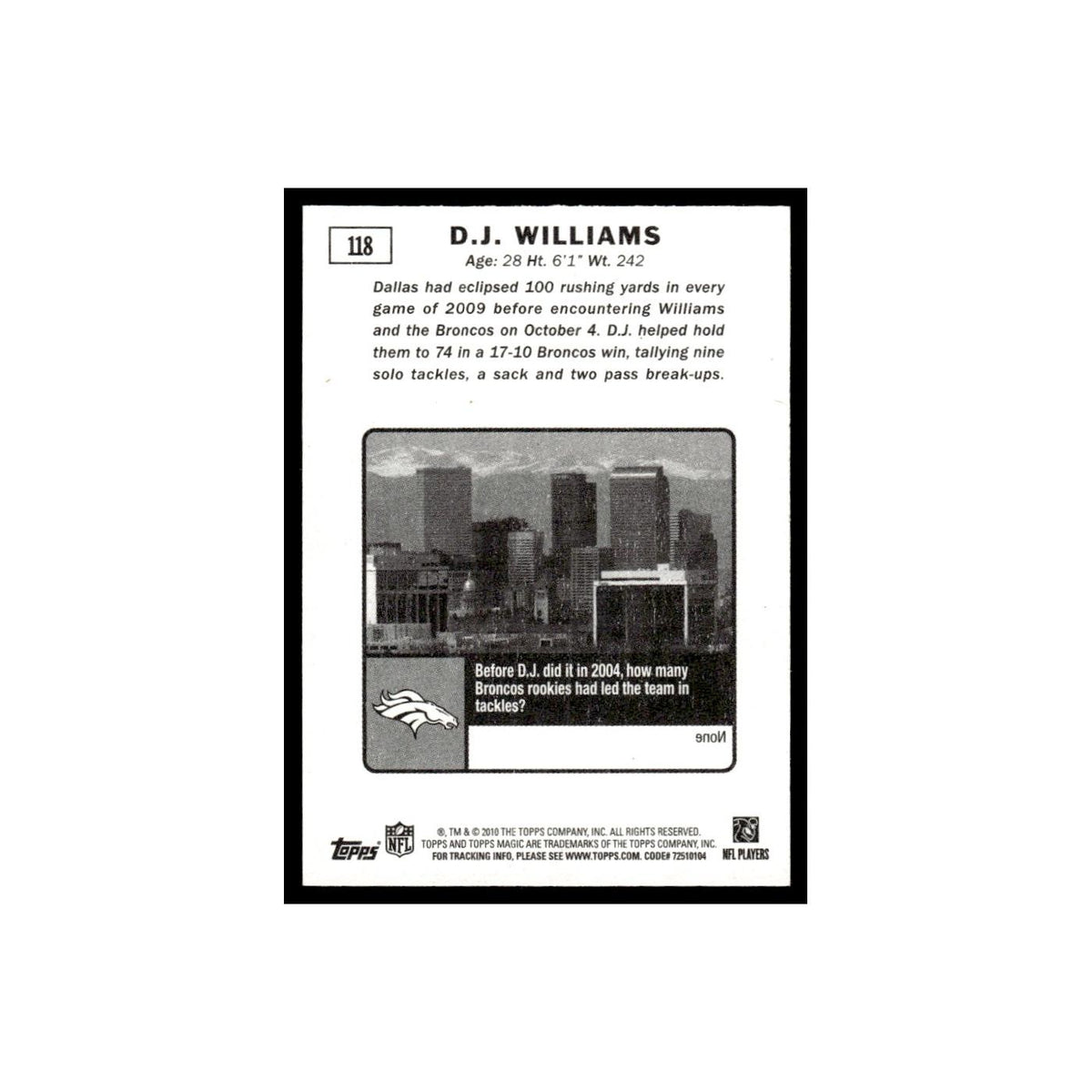 2010 Topps Magic Mini D.J. Williams Broncos #118